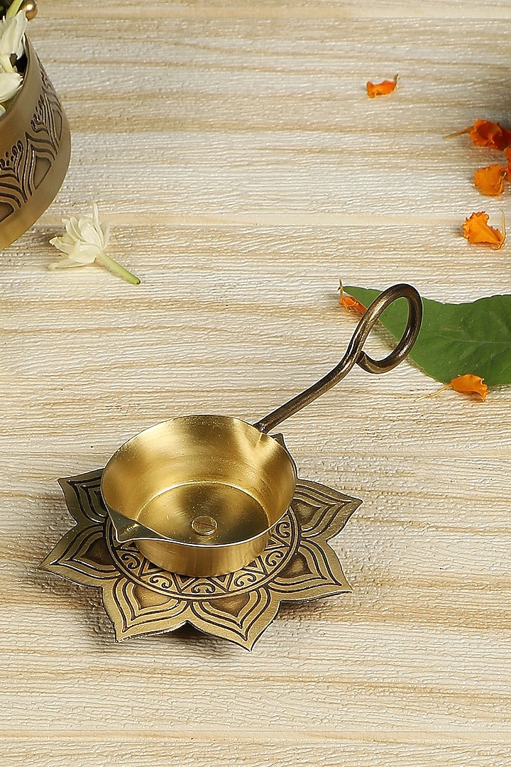 Antique Gold Brass Hand Etched Divinity Gift Set by Nakshikathaa at Pernia's Pop Up Shop