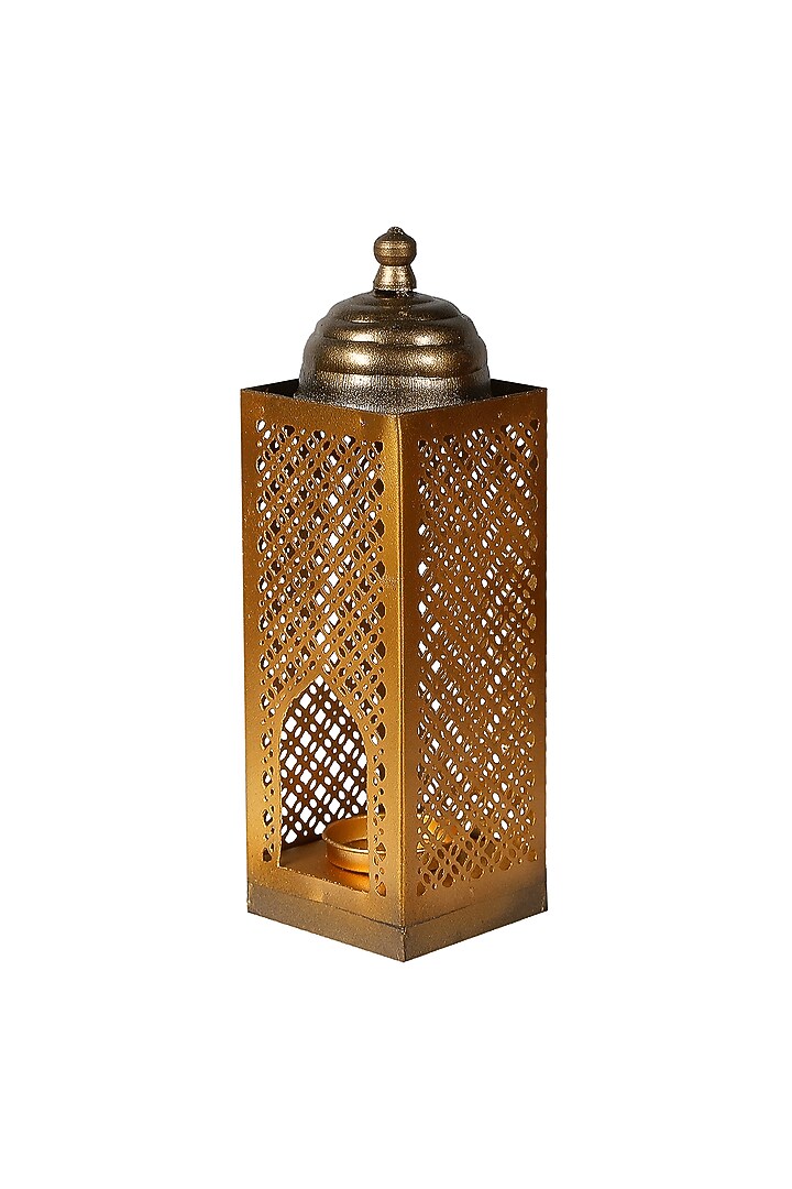 Gold Iron Handcrafted Tea-Light Holder Gift Set by Nakshikathaa at Pernia's Pop Up Shop