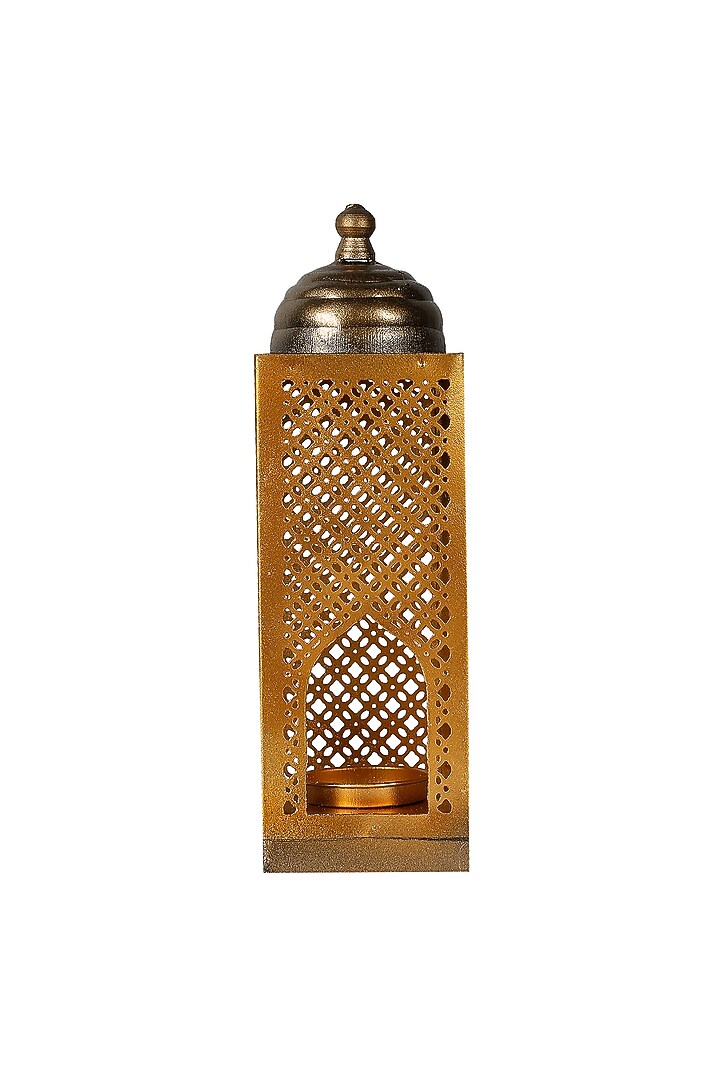 Gold Iron Handcrafted Tea-Light Holder Gift Set by Nakshikathaa at Pernia's Pop Up Shop