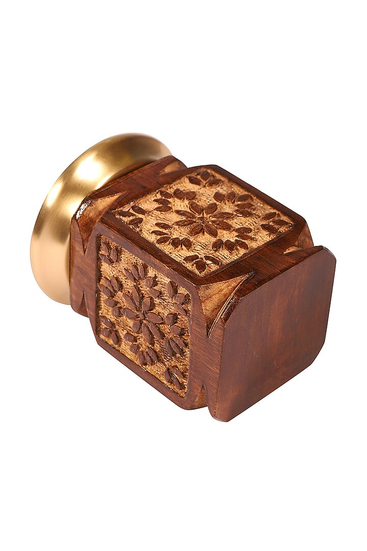 Brown Mango Wood Hand Carved Candle Stand by Nakshikathaa at Pernia's Pop Up Shop
