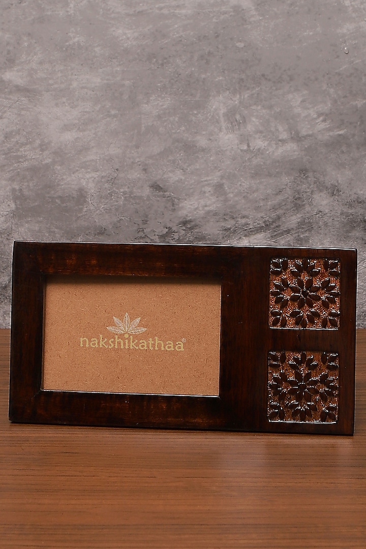 Brown Mango Wood Hand Carved Photo Frame by Nakshikathaa