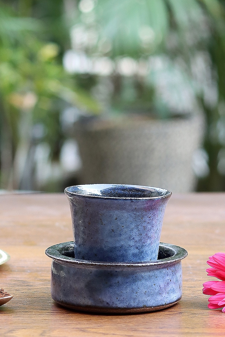 Blue Studio Pottery Filter Coffee Set (200 Ml) by Nakshikathaa at Pernia's Pop Up Shop