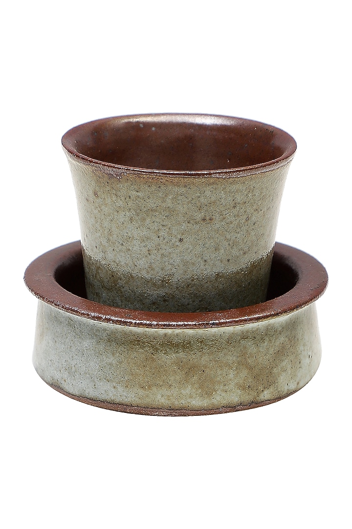 Olive Green Studio Pottery Filter Coffee Set (200 Ml) by Nakshikathaa at Pernia's Pop Up Shop