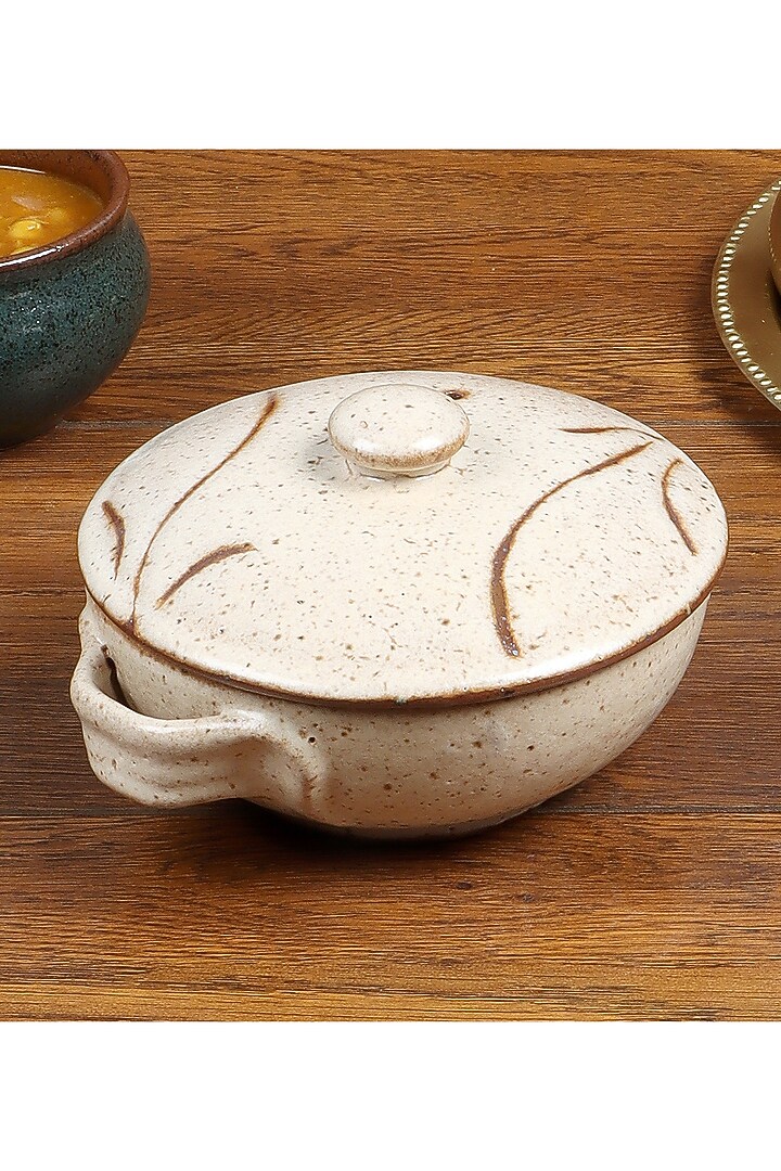 Beige Studio Pottery Casserole With Lid by Nakshikathaa at Pernia's Pop Up Shop