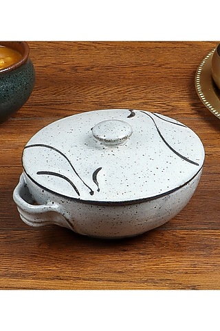 Light Blue Studio Pottery Casserole With Lid by Nakshikathaa