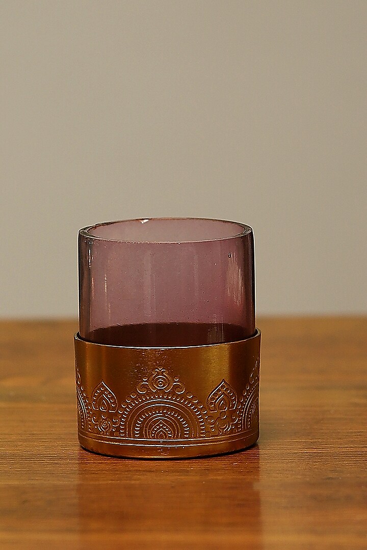Brass Plated Hand Etched Votives (Set of 4) by Nakshikathaa