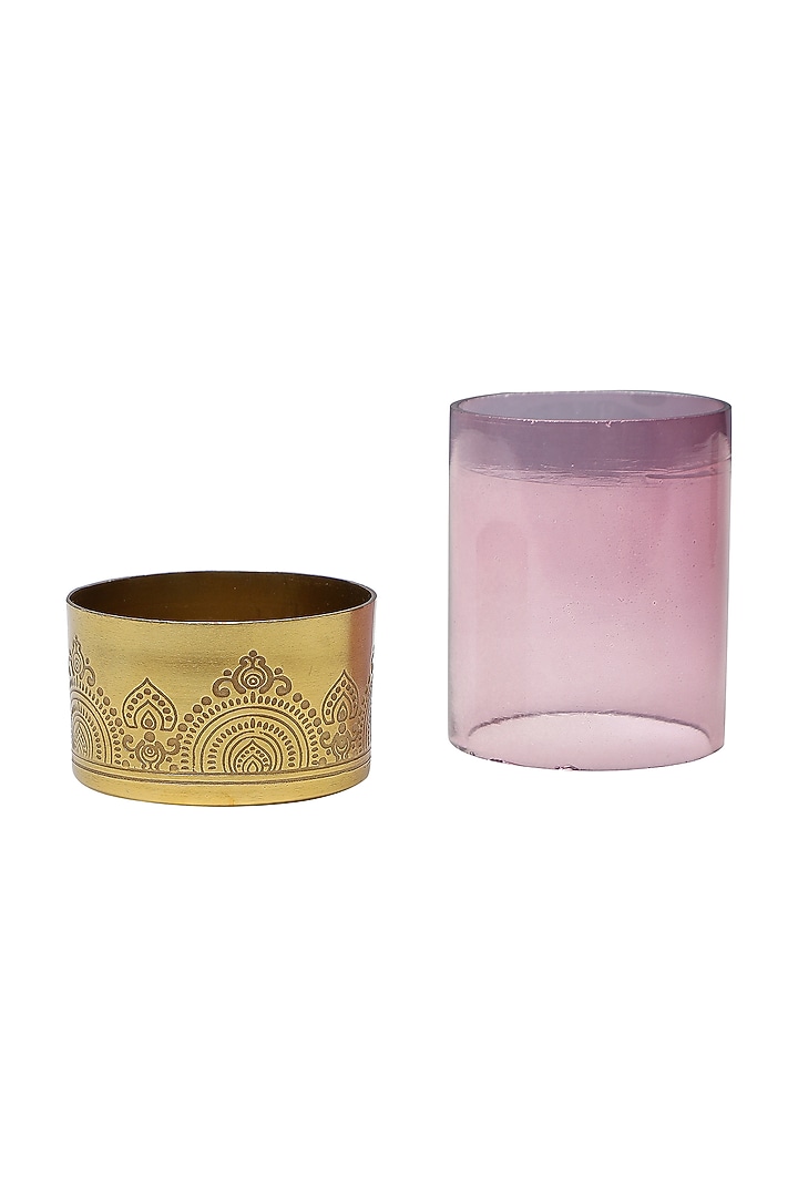 Brass Plated Hand Etched Votives (Set of 4) by Nakshikathaa at Pernia's Pop Up Shop