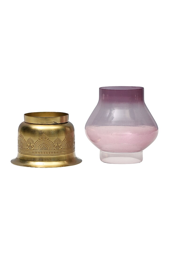 Silver Plated Candle Base With Purple Glass Chimney by Nakshikathaa at Pernia's Pop Up Shop