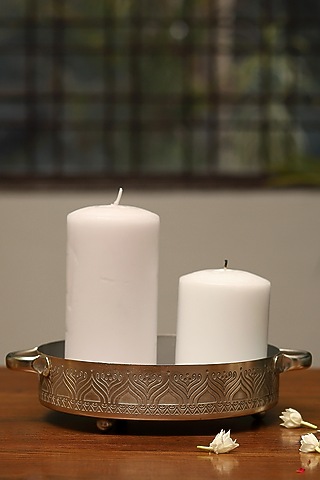 Silver Plated Hand Etched Candle Tray by Nakshikathaa