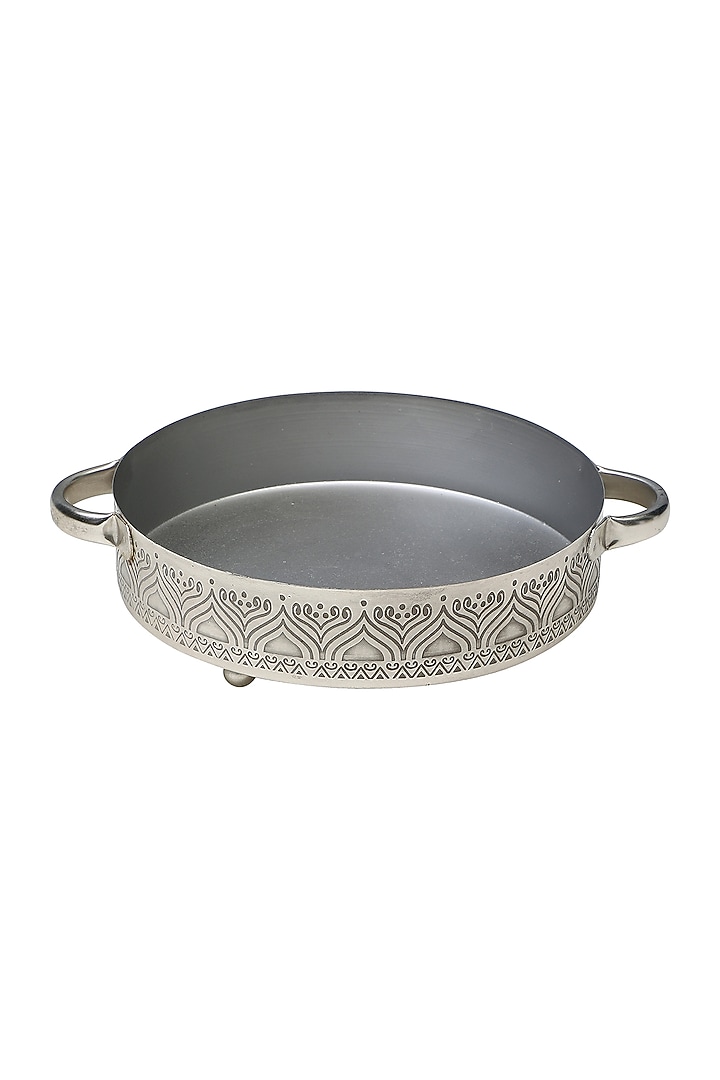 Silver Plated Hand Etched Candle Tray by Nakshikathaa at Pernia's Pop Up Shop