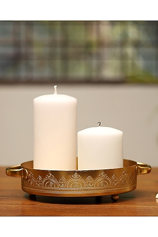 Brass Plated Hand Etched Candle Small Tray by Nakshikathaa