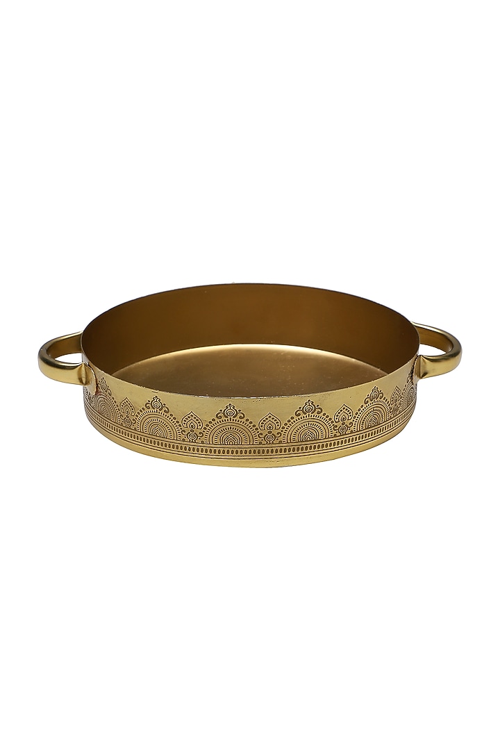 Brass Plated Hand Etched Candle Small Tray by Nakshikathaa at Pernia's Pop Up Shop