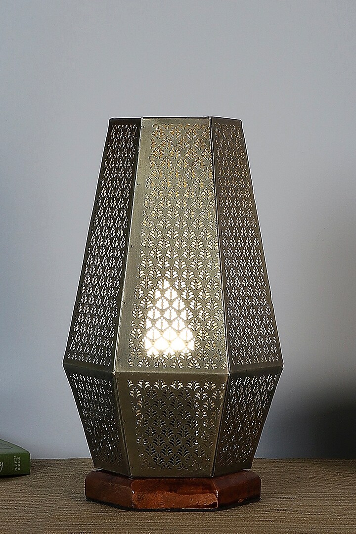 Gold Hand Etched Ambient Lamp by Nakshikathaa at Pernia's Pop Up Shop