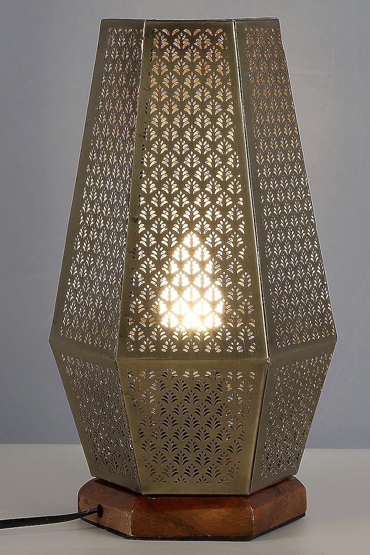 Gold Hand Etched Ambient Lamp by Nakshikathaa at Pernia's Pop Up Shop