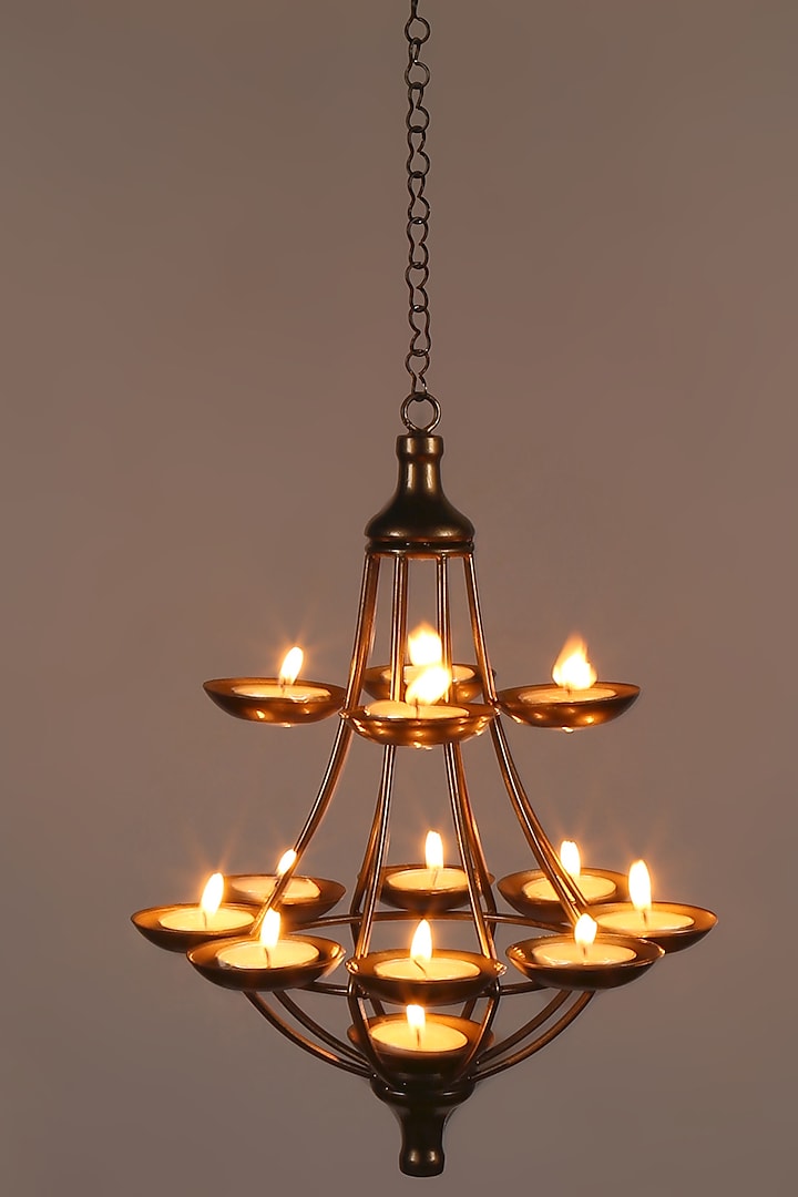 Antique Gold Hand Crafted Hanging Tea Light Stand by Nakshikathaa