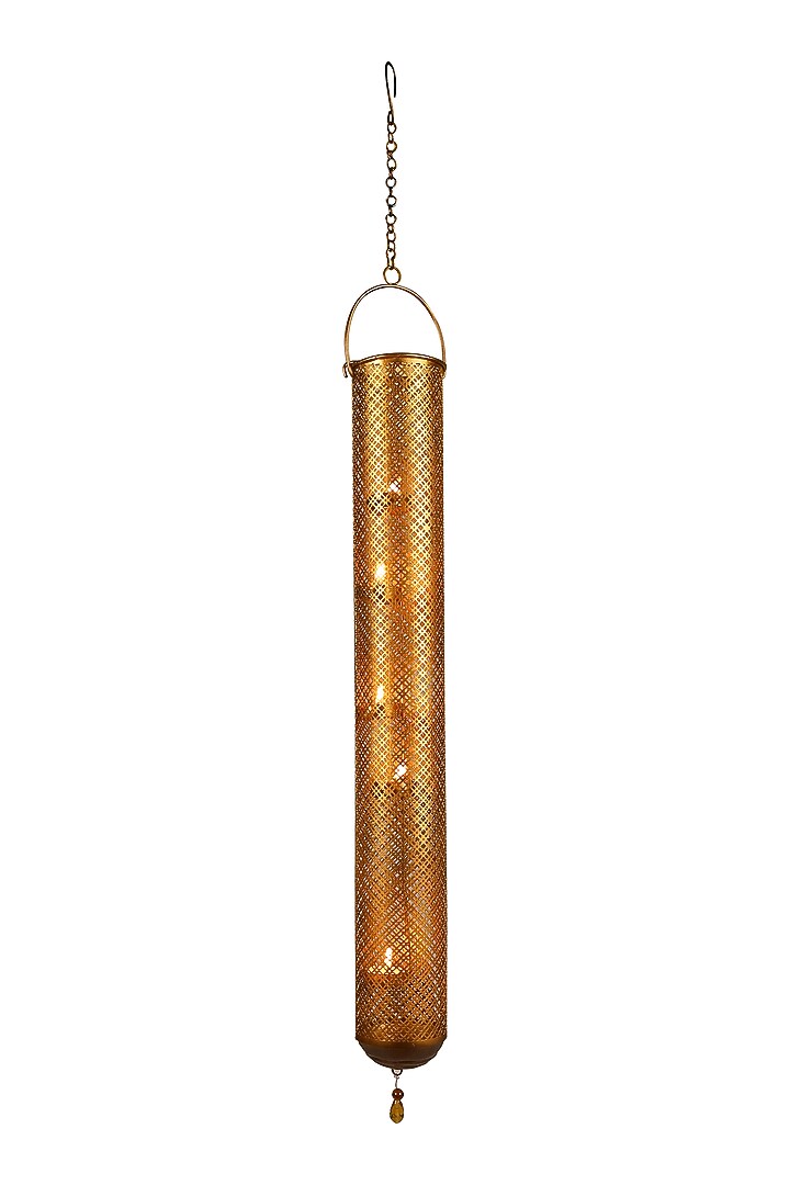Gold Hand Crafted Hanging Tea Light Holder by Nakshikathaa at Pernia's Pop Up Shop