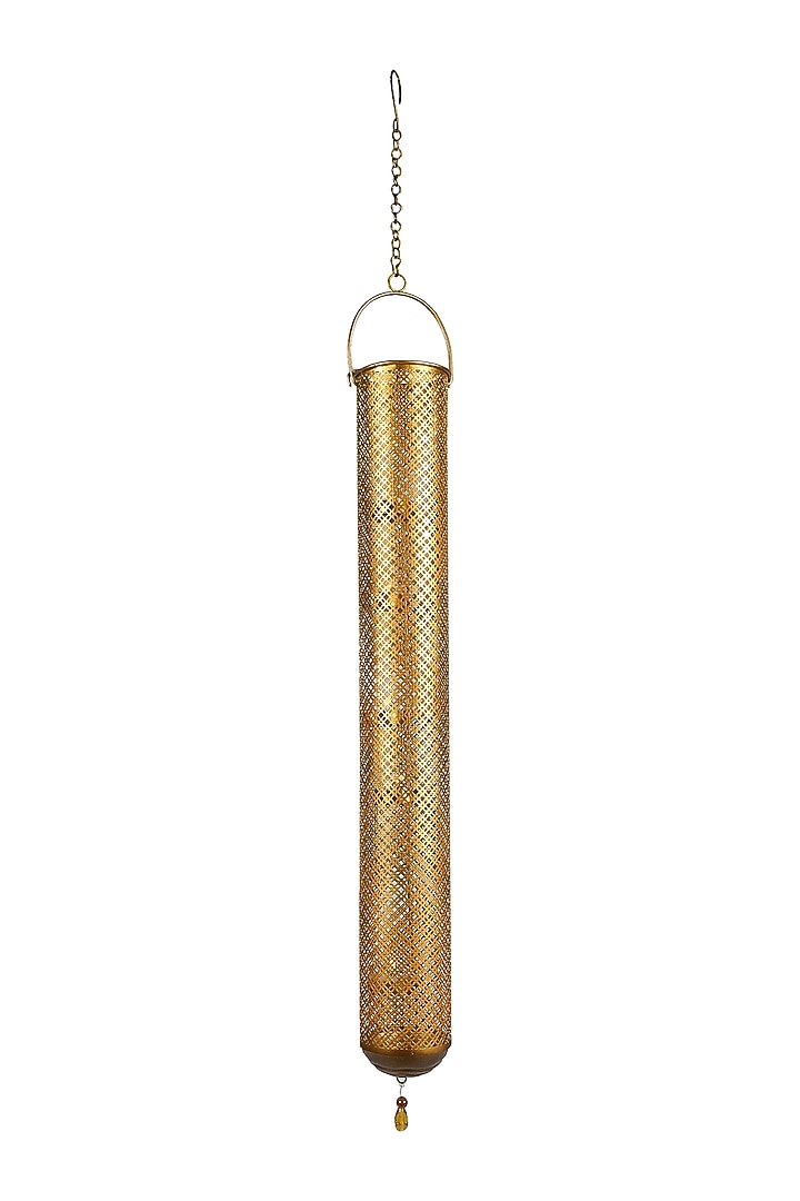 Gold Hand Crafted Hanging Tea Light Holder by Nakshikathaa at Pernia's Pop Up Shop