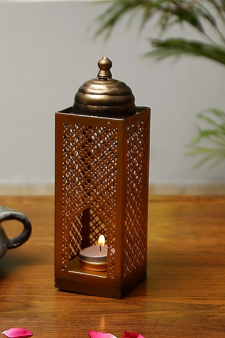 Gold Hand Crafted Table Tea Light Holder by Nakshikathaa