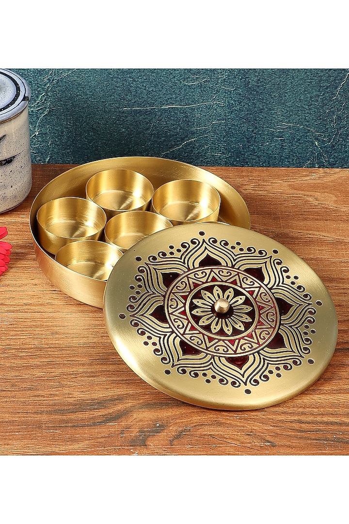 Gold Utsav Brass Masaladan by Nakshikathaa at Pernia's Pop Up Shop