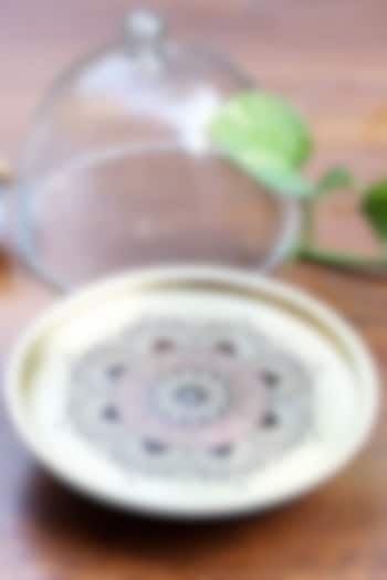 Gold Utsav Brass Cake Stand With Glass Cloche by Nakshikathaa at Pernia's Pop Up Shop