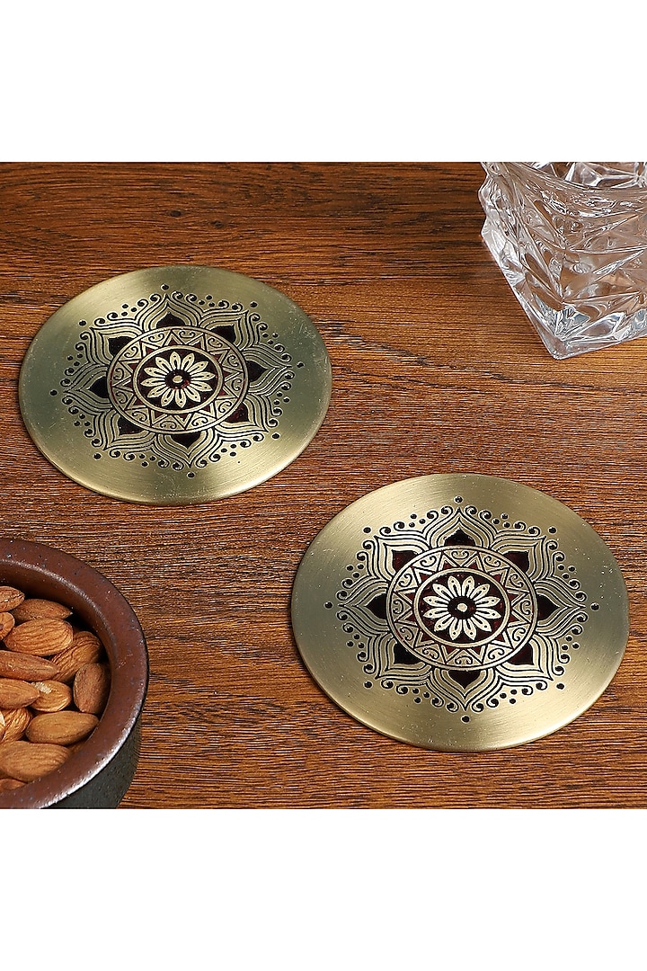 Gold Utsav Brass Coasters (Set of 2) Design by Nakshikathaa at Pernia's Pop  Up Shop 2024