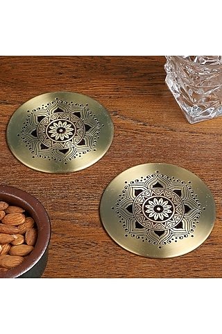 Gold Utsav Brass Coasters (Set of 2) by Nakshikathaa