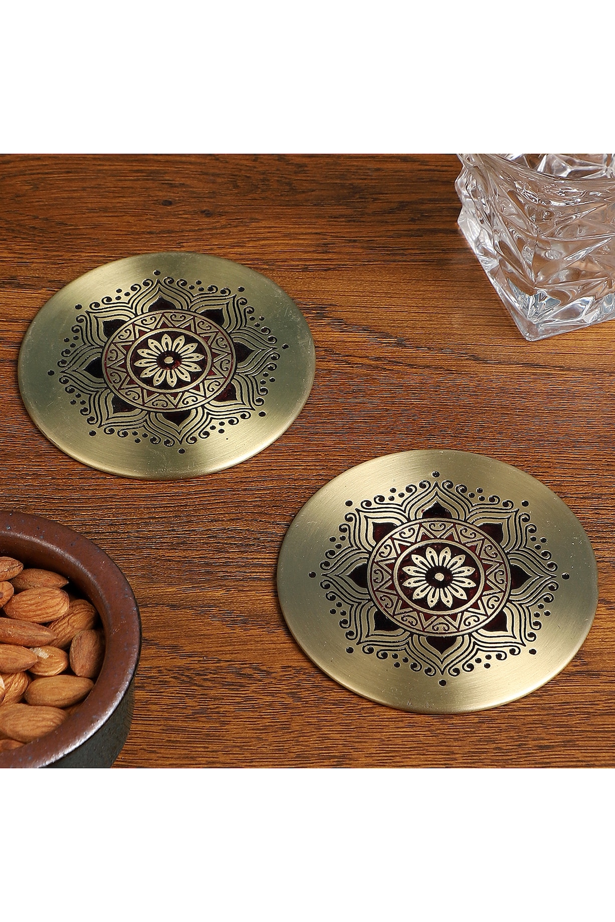 Gold Utsav Brass Coasters (Set of 2) Design by Nakshikathaa at