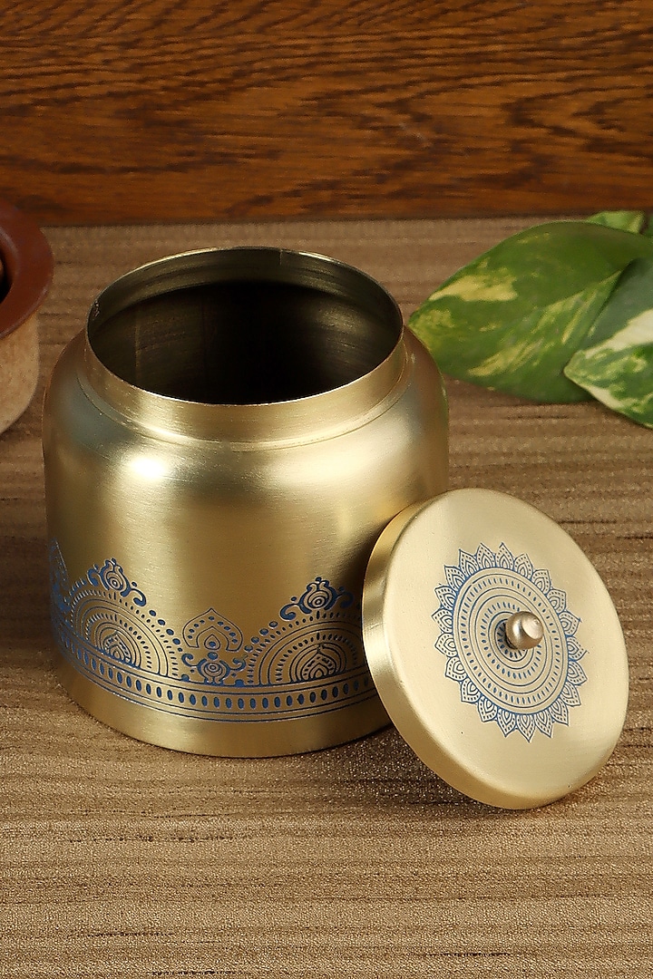 Gold & Blue Dohar Brass Jar by Nakshikathaa