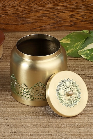 Gold & Green Dohar Brass Jar by Nakshikathaa