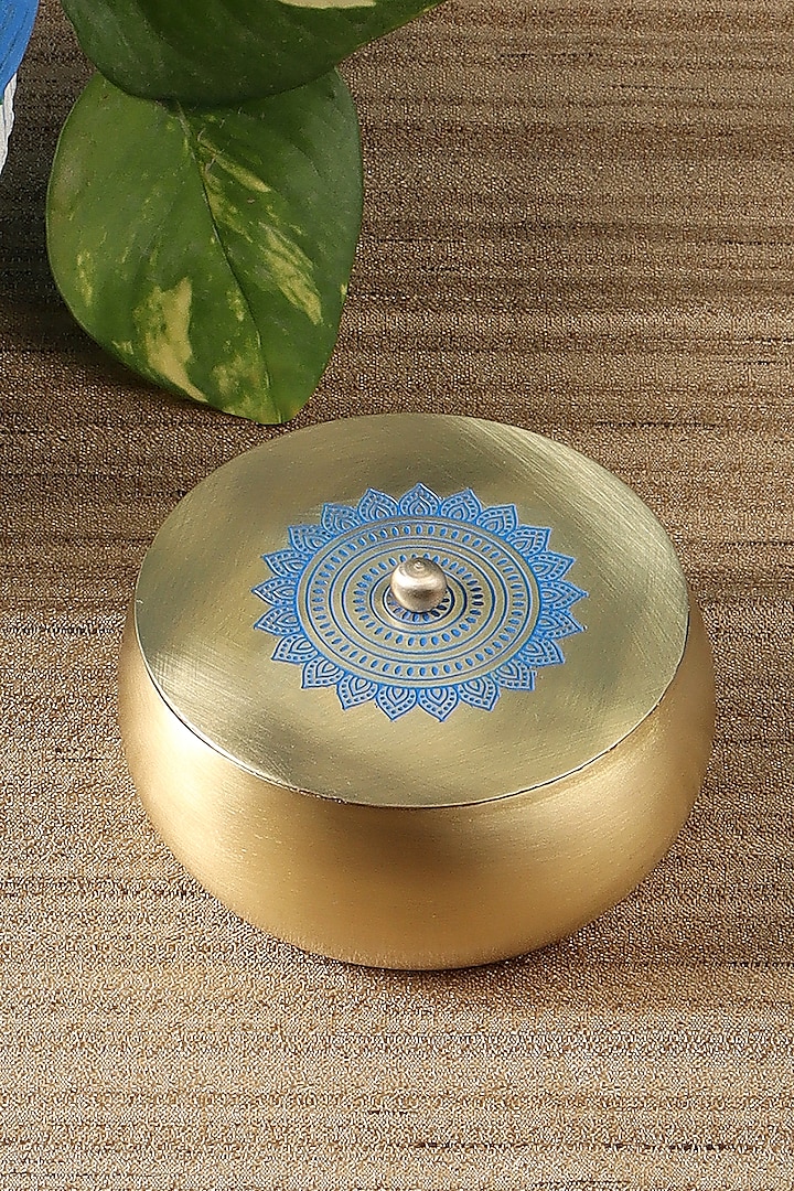 Gold & Blue Dohar Brass Trinket Box by Nakshikathaa