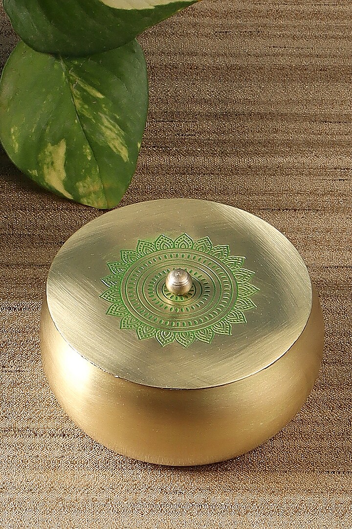 Gold & Green Dohar Brass Trinket Box by Nakshikathaa