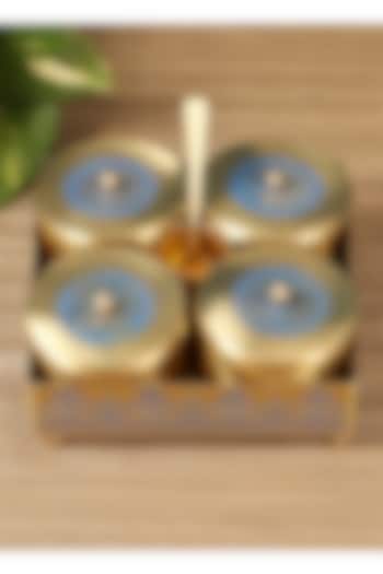Gold & Blue Dohar Brass Condiment Jar Set by Nakshikathaa