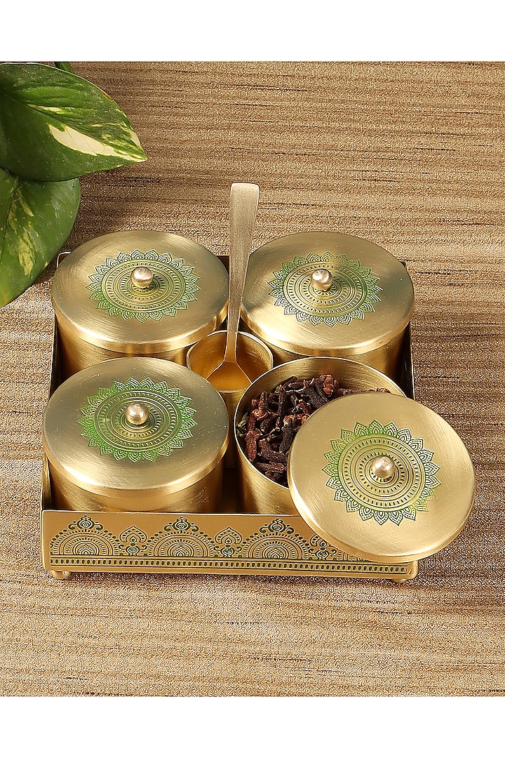 Gold Handcrafted Brass Pooja Thali Design by H2H at Pernia's Pop
