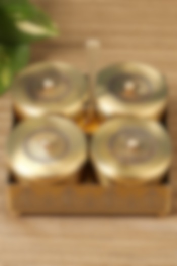 Gold & Maroon Dohar Brass Condiment Jar Set by Nakshikathaa