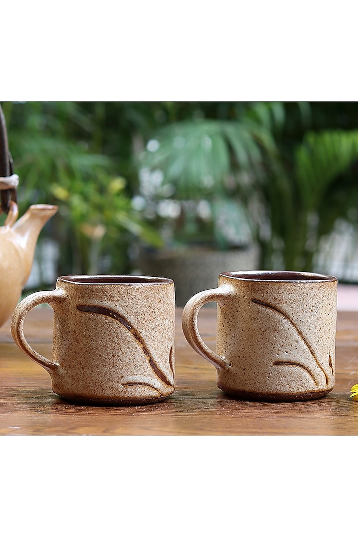 Beige Studio Pottery Square Mug (250 Ml) (Set of 2) Design by