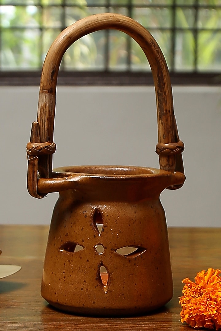 Yellow Hand Crafted Diffuser With Cane Handle by Nakshikathaa at Pernia's Pop Up Shop