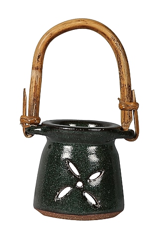 Green Hand Crafted Diffuser With Cane Handle by Nakshikathaa