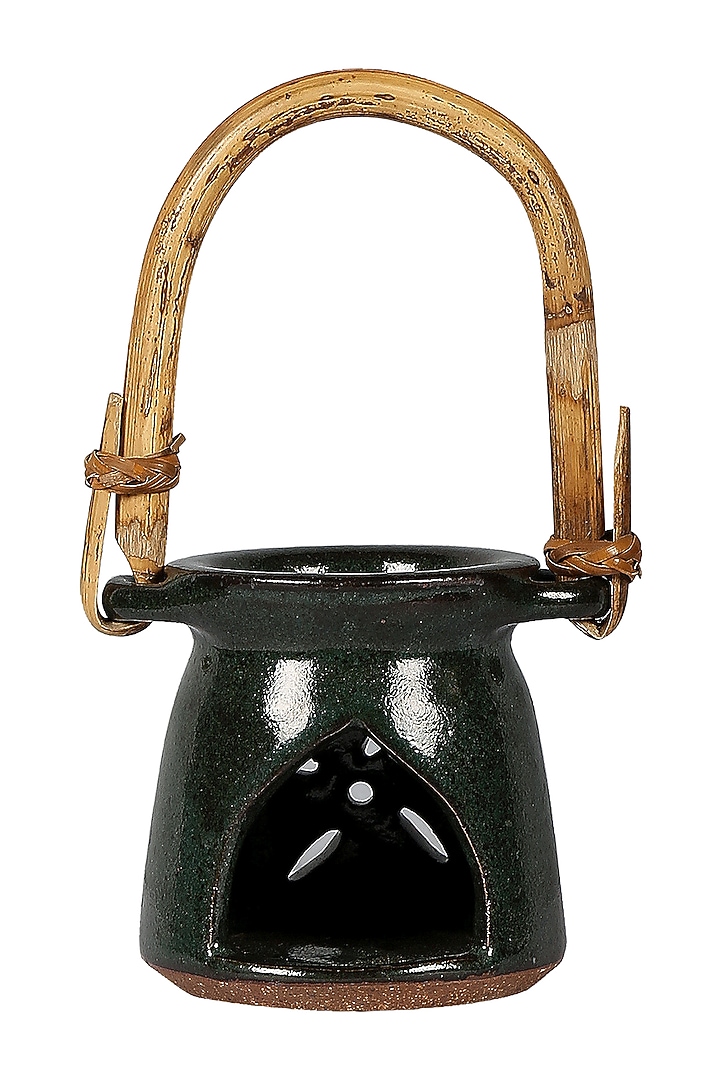Green Hand Crafted Diffuser With Cane Handle by Nakshikathaa at Pernia's Pop Up Shop