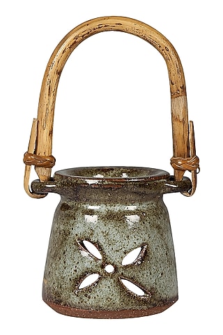 Olive Green Hand Crafted Diffuser With Cane Handle by Nakshikathaa