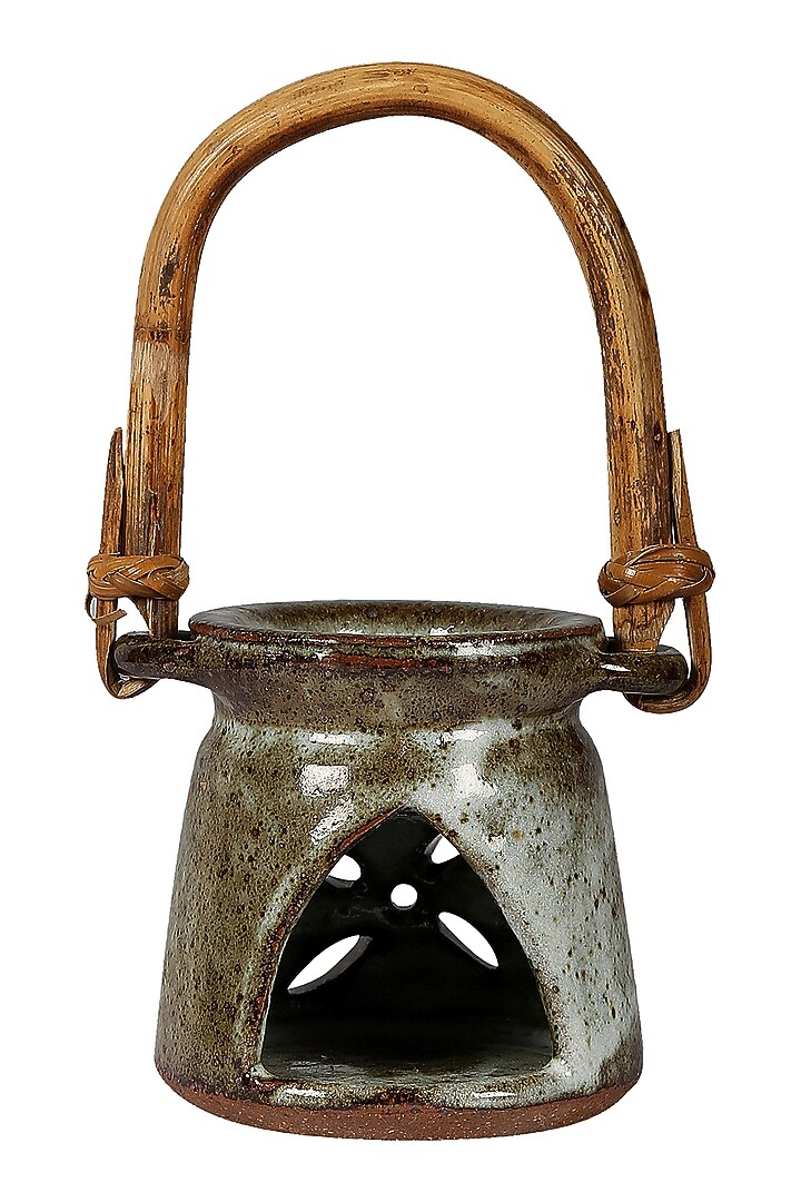 Olive Green Hand Crafted Diffuser With Cane Handle by Nakshikathaa at Pernia's Pop Up Shop