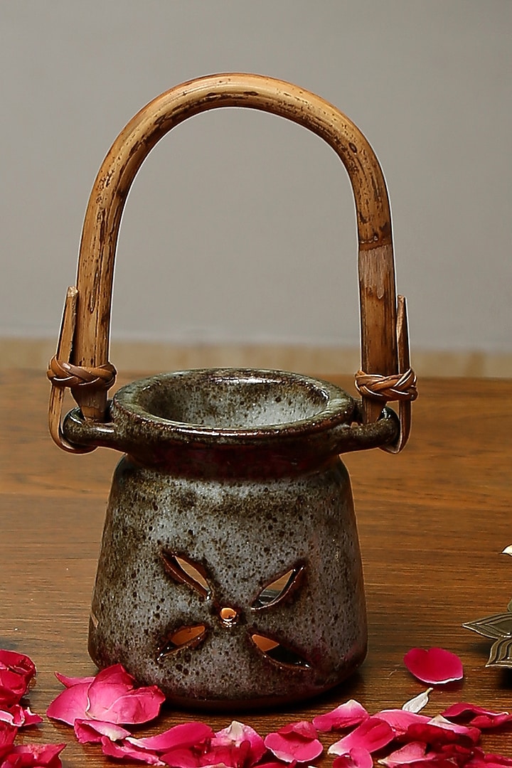 Olive Green Hand Crafted Diffuser With Cane Handle by Nakshikathaa at Pernia's Pop Up Shop