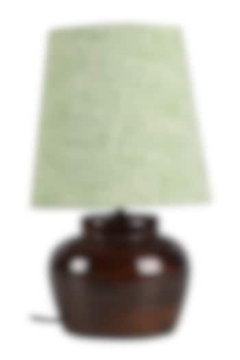 Brown Bed Side Lamp With Lime Green Khadi Shade by Nakshikathaa