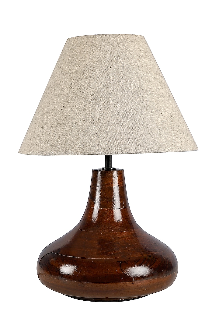 Dark brown Table Lamp With Beige Shade by Nakshikathaa