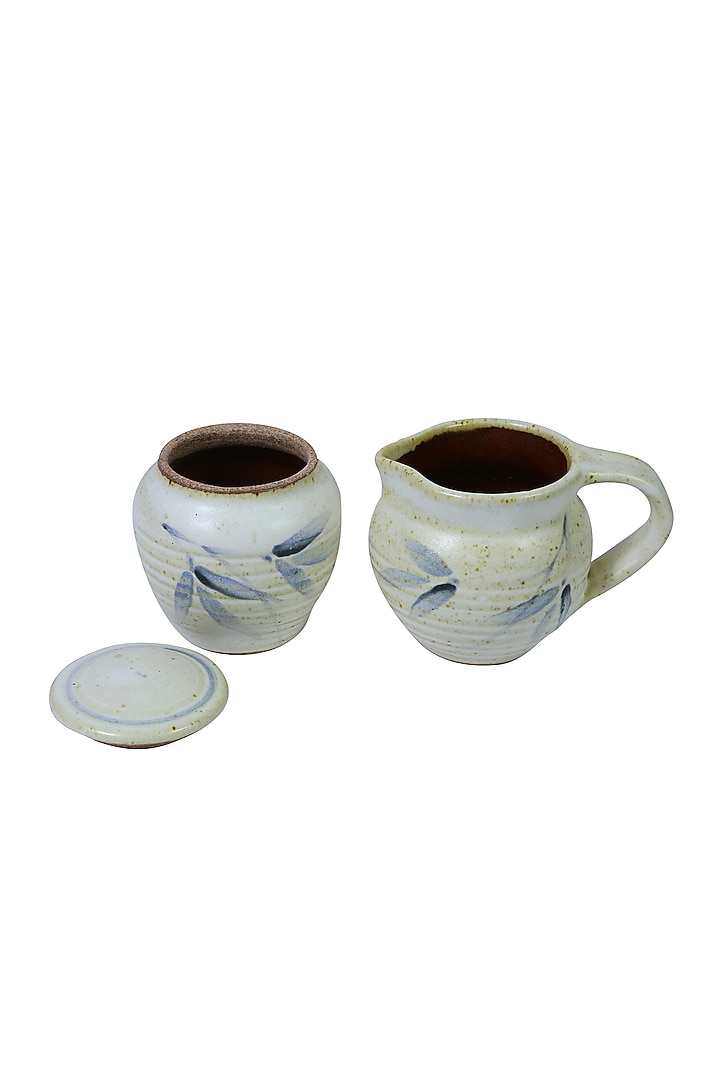 White & Blue Hand Crafted Sugar Pot & Milk Jug (Set of 2) by Nakshikathaa at Pernia's Pop Up Shop