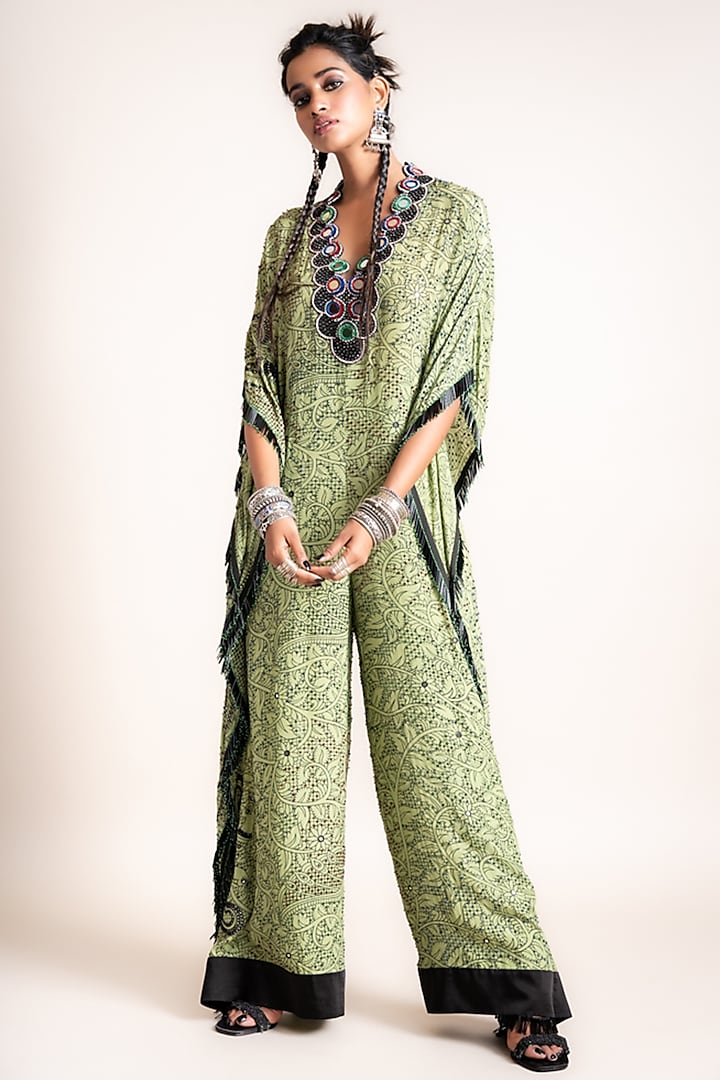 Jade Embroidered & Printed Kaftan Jumpsuit by Nupur Kanoi