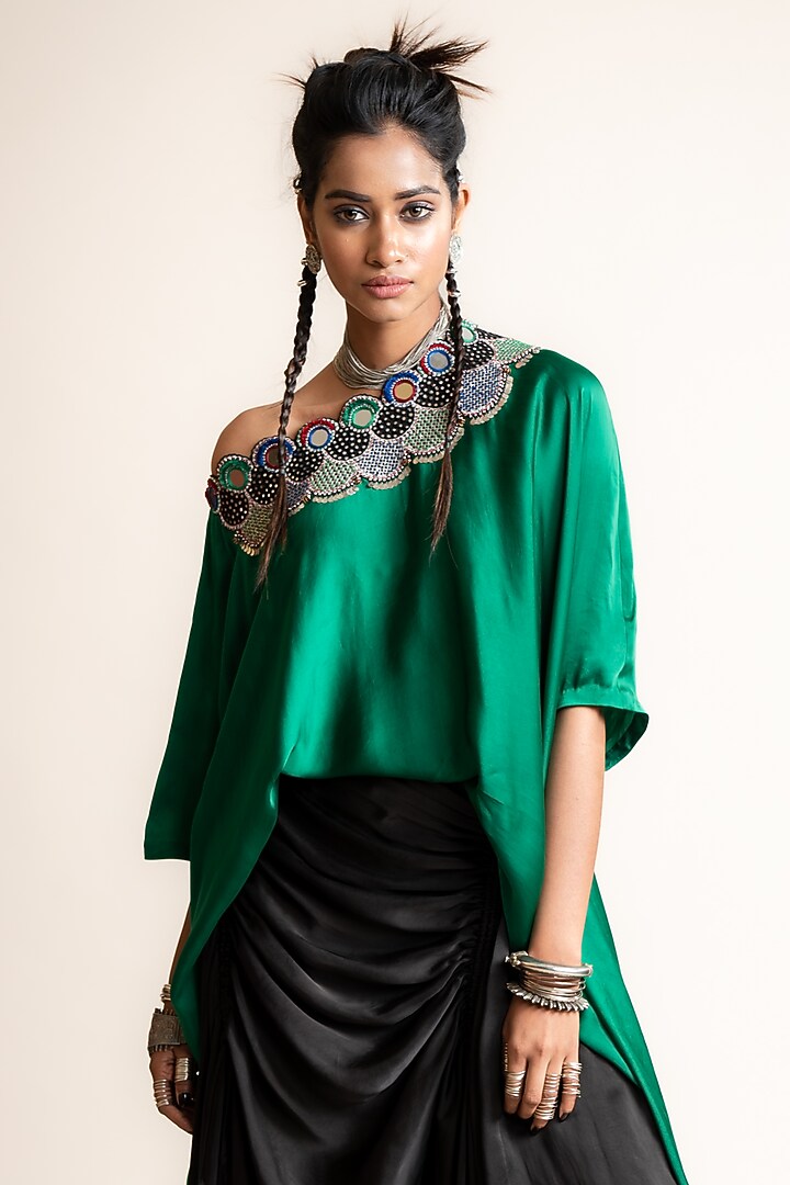 Black Satin Skirt Set by Nupur Kanoi at Pernia's Pop Up Shop