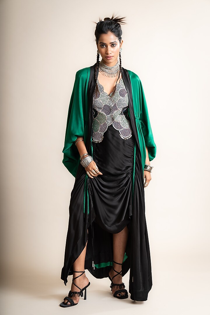 Black Crepe Skirt Set by Nupur Kanoi at Pernia's Pop Up Shop
