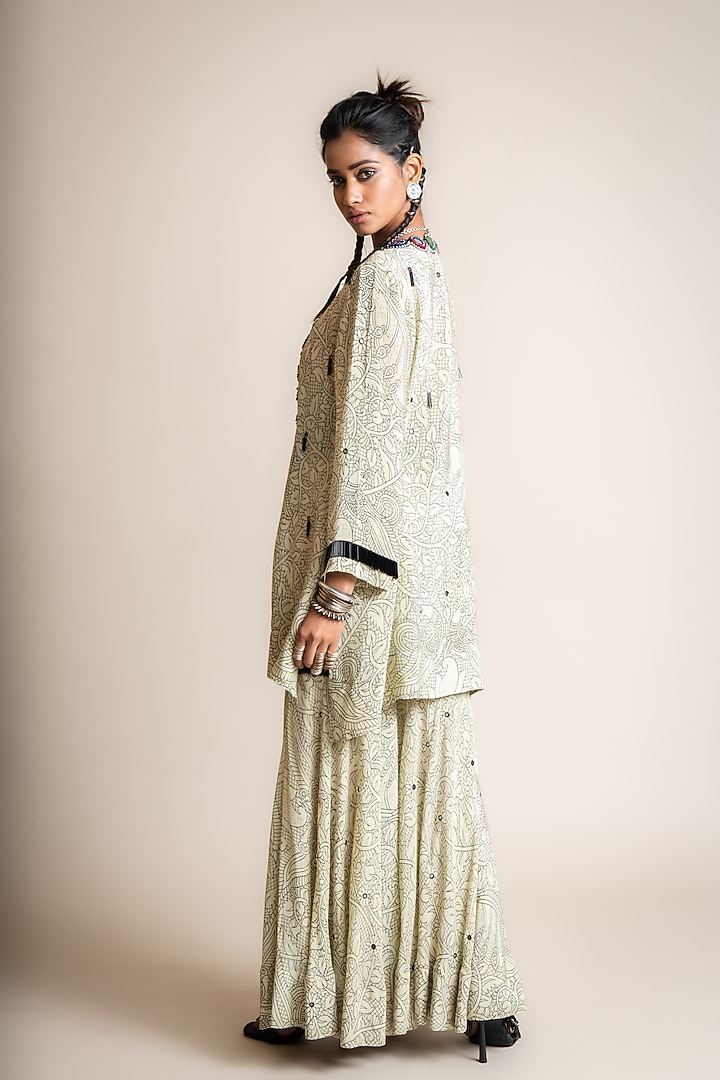 Beige Crepe Printed Gharara Set by Nupur Kanoi at Pernia's Pop Up Shop