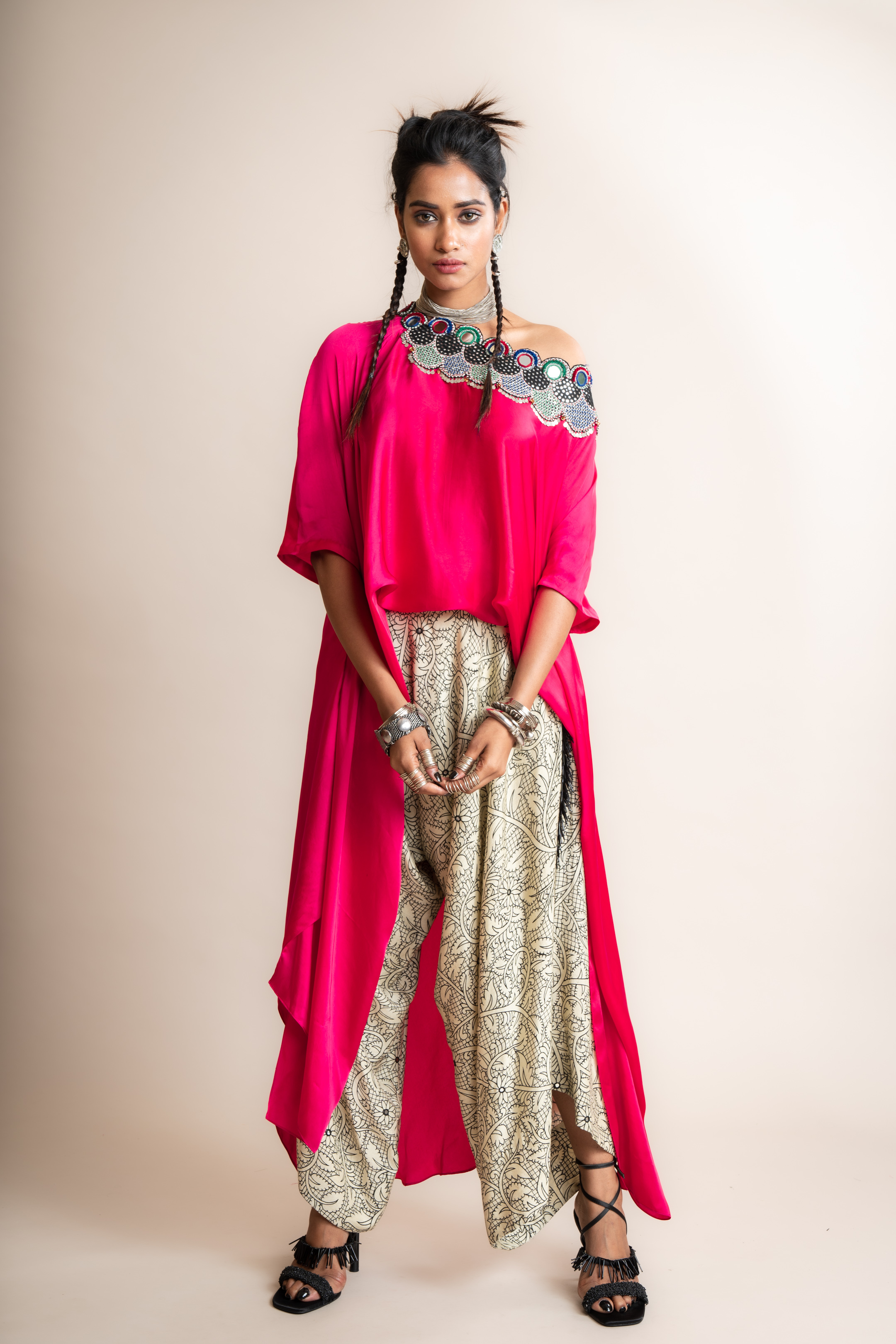 Beige Crepe Printed Drape Pant Set by Nupur Kanoi at Pernia's Pop Up Shop