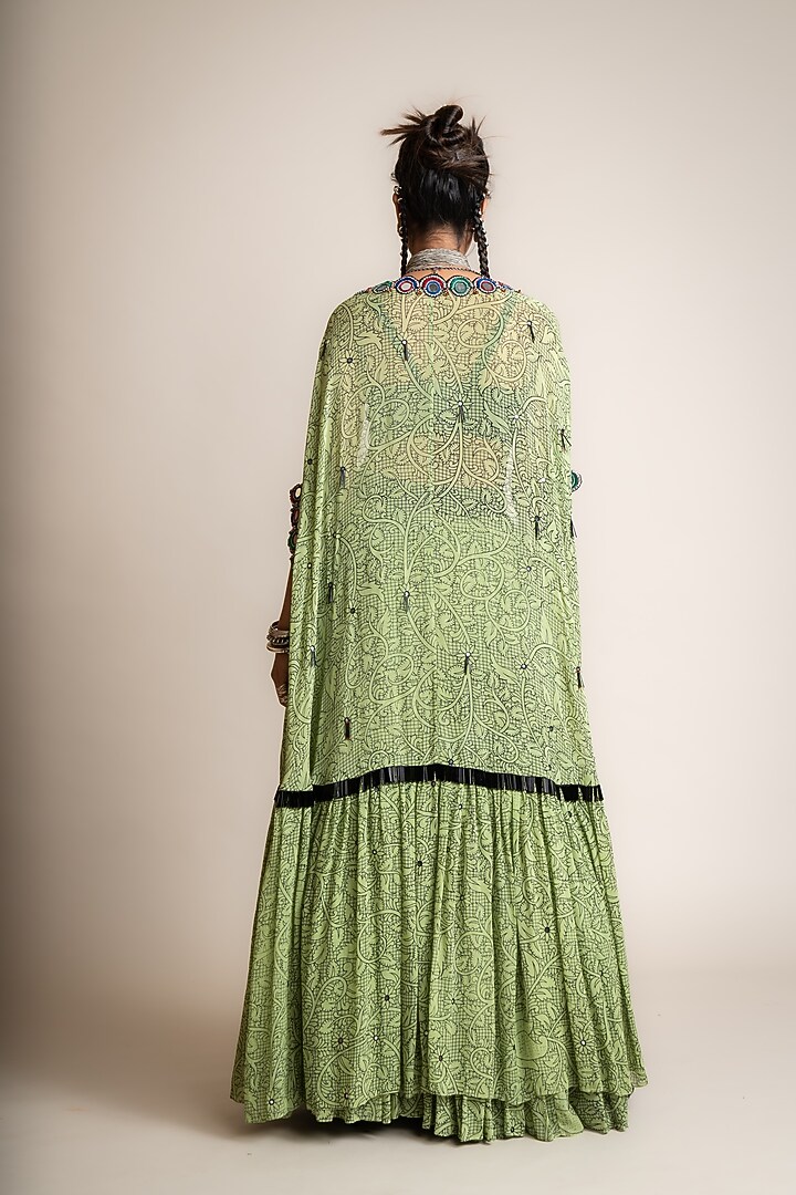 Jade Georgette & Crepe Printed Jacket Wedding Lehenga Set by Nupur Kanoi at Pernia's Pop Up Shop